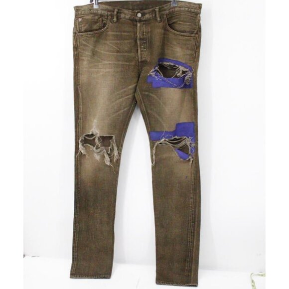 Ralph Lauren RRL jeans mens 36 40x37 destroyed brown patch button fly‎ selvedge - Picture 1 of 16